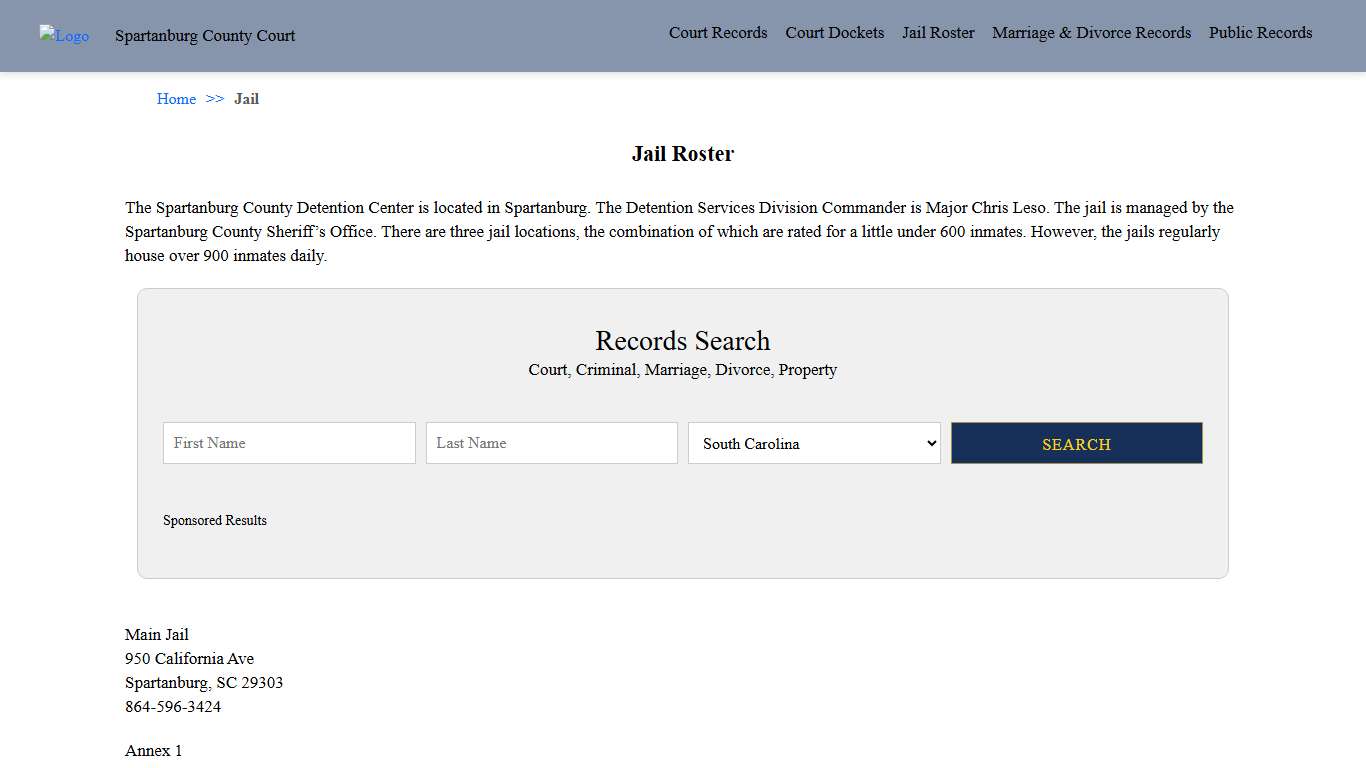 Jail Roster Spartanburg County Court